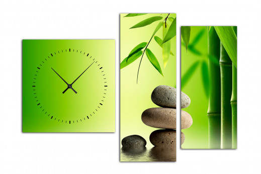Модульная картина с часами Зеленый Бамбук